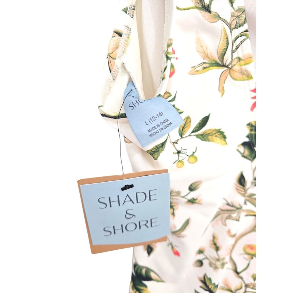 Shade And Shore Women’s White Floral One Piece Swimsuit Tummy Control Sz L NWT - Picture 8 of 9
